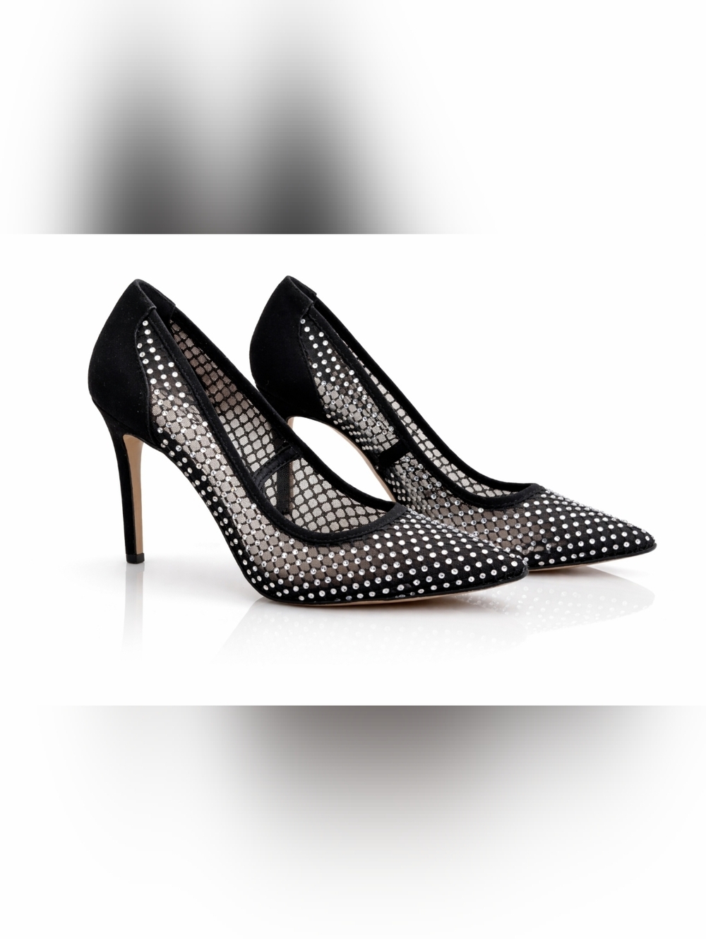 NEW Black Mesh Crystal Pointed-Toe Pumps